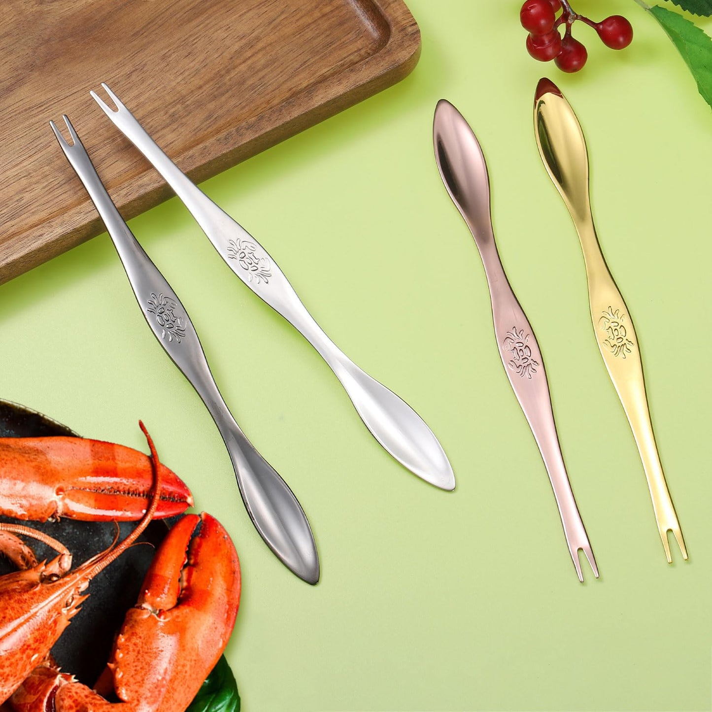 uxcell 15 Pcs Stainless Steel Crab Forks 6.5 Inch Seafood Forks Crab Legs Cracker Utensils Seafood Picks Tools for Lobster, Crab, Crawfish, Prawns and Shrimp Seafood (Gold)
