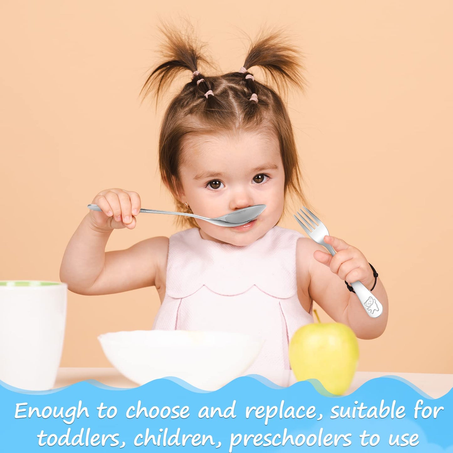 Eboot 36 Pieces Kids Silverware Toddler Utensils, Stainless Steel Childrens Forks and Spoons Sets, Food Grade Metal Cutlery Set, Dishwasher Safe(Zoo Animal)