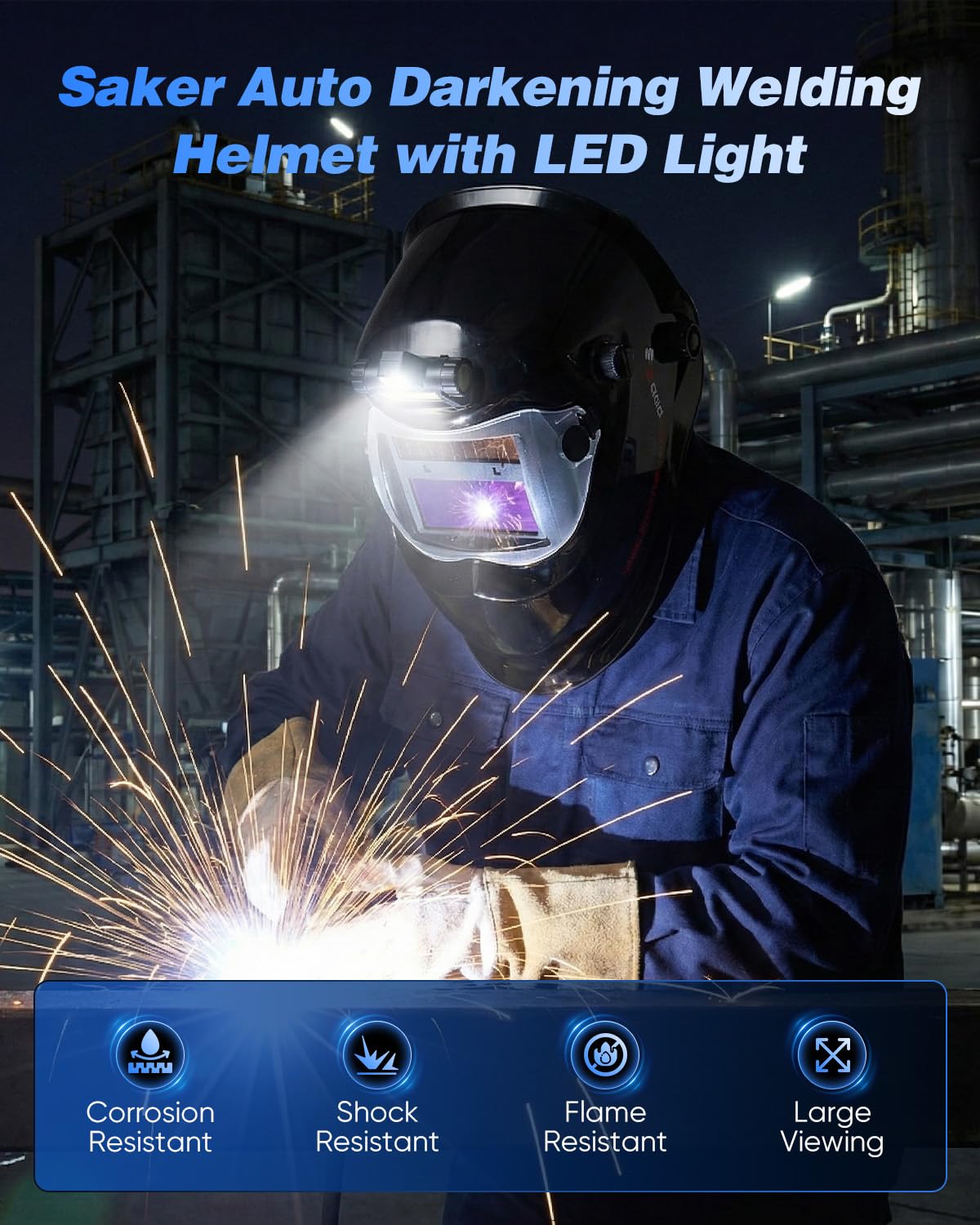 Saker Portable Welding Machine-Saker E6013 Welding Rod 3/32'' 5LB-Saker Auto Darkening Welding Helmet with LED Light
