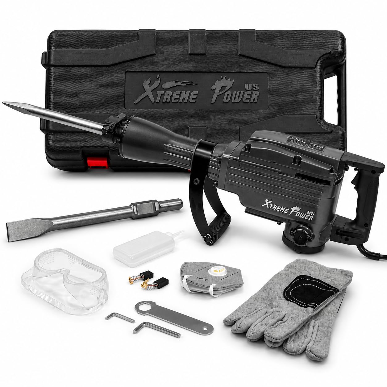 XtremepowerUS 2200W Demolition Electric Jack Hammer Floor Breaker Wood Metal Concrete Breaker High Impact include 2 Chisel Bits (Flat Chisel & Point Chisel) with Case