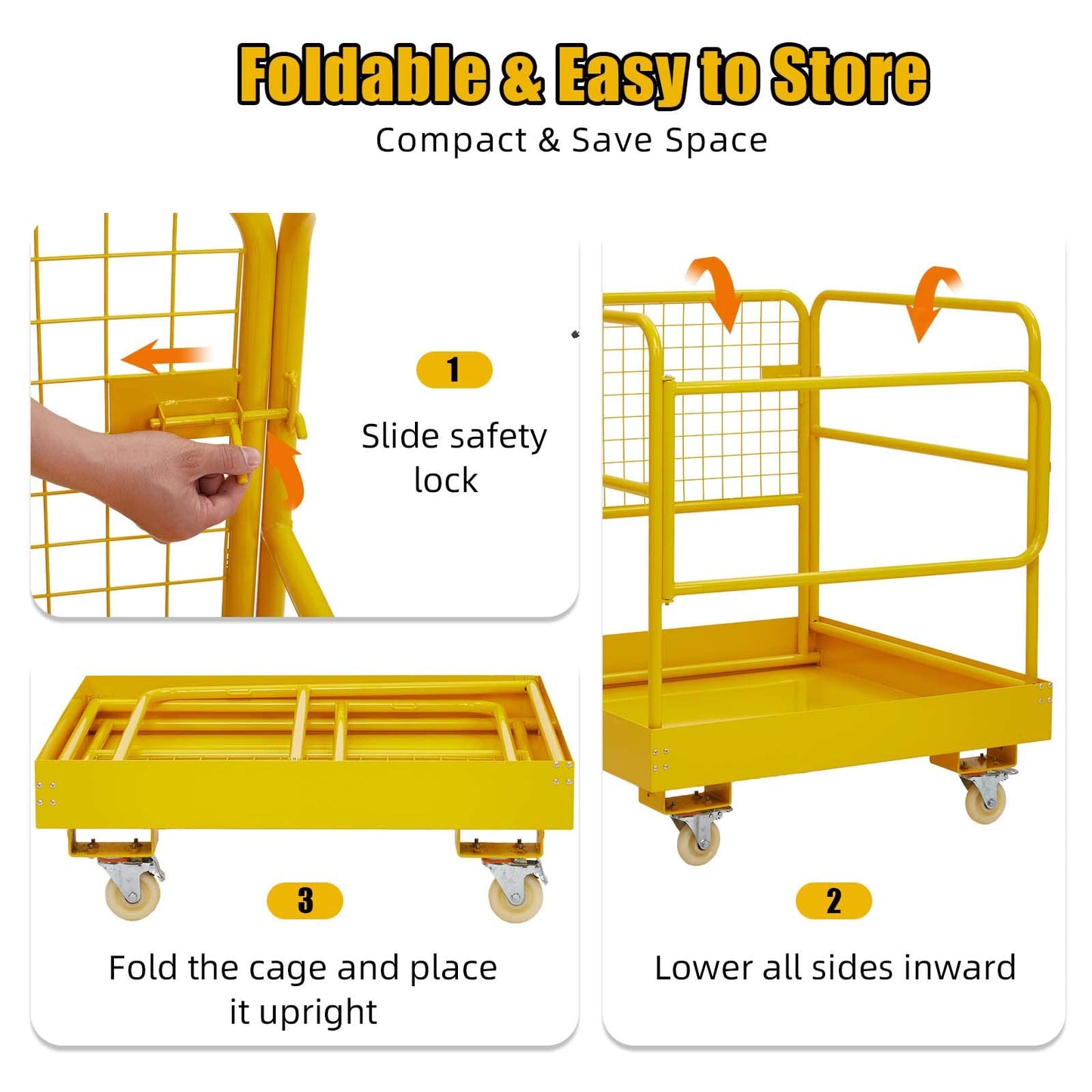 Forklift Safety Cage, Towallmark 36"x36" inch Heavy Duty Collapsible Forklift Work Platform,1200LBS Capacity with 4 Universal Wheels, for Most Aerial Jobs