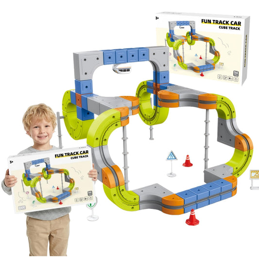 94PCS Electric Train Set, Flexible Track Fusion Train Set, DIY Train Track Building Kits with Train and Traffic Signs, for 4-10 Year Old Boys Girls Birthday Party Gifts