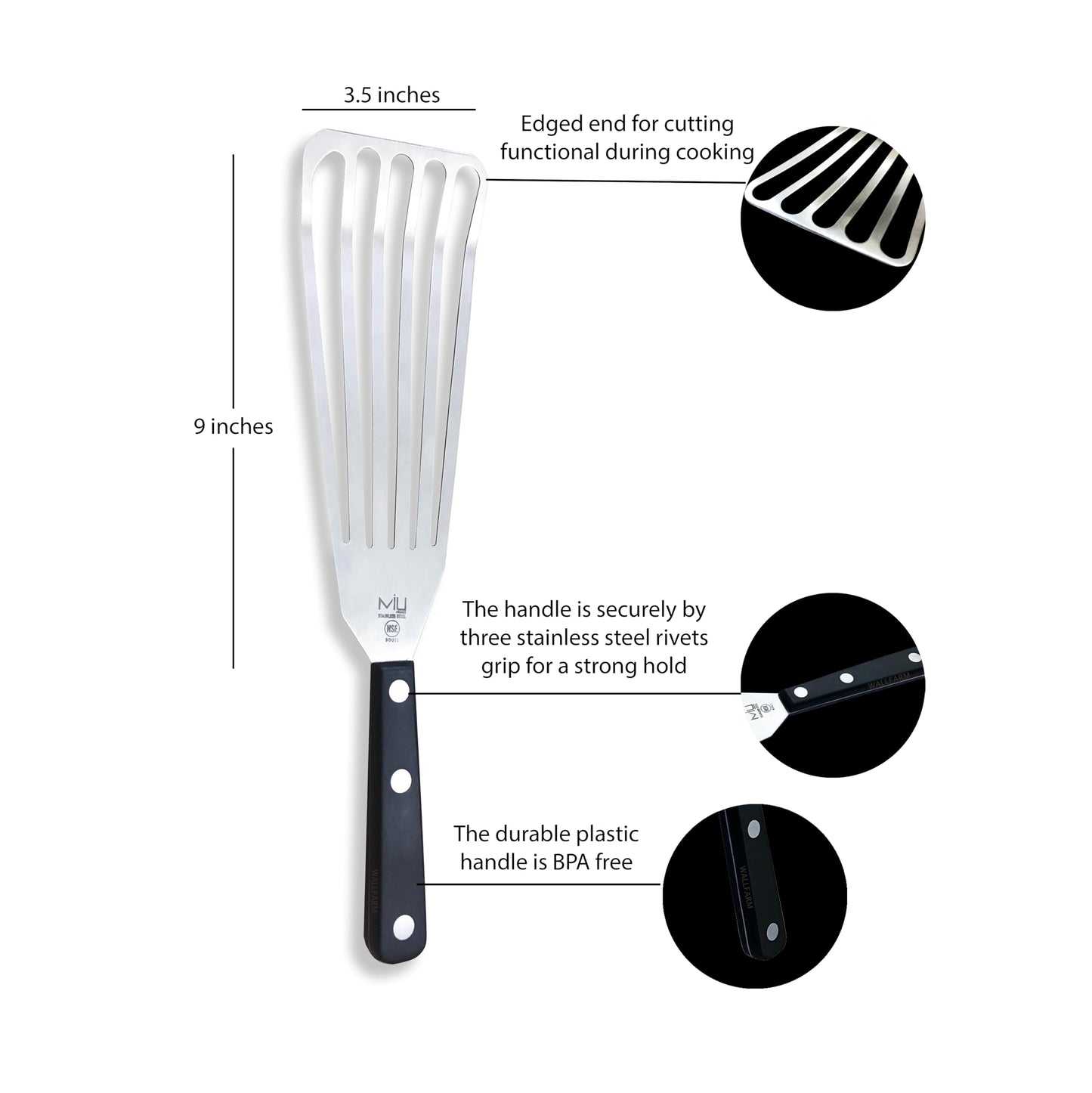 WALLFARM Fish Spatula - Pro-Grade Slotted Kitchen Turner - Stainless Steel - Long, Thin Metal Spatula for Flipping Delicate Foods, Fish, Eggs, Veggies - Perfect for Grilling, Frying, Griddle - 13.78"