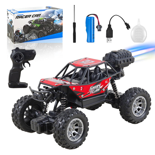 NXD RC Truck, 1:18 Remote Control Car with Spray & Light, 4WD All Terrain Off-Road Monster Truck Toys, 2.4 GHz RC Cars for Kids Age 6 7 8 9 10 11 12, Gift for Boys Girls (Red)