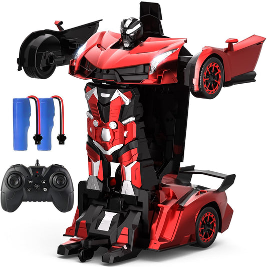 YONCHER Transform Remote Control Car, 1:12 Big Size Transform RC Cars Robot, 2-in-1 Robot Car Toy with Music and Light, Gesture Sensing, 360° Automatic Deformation, for Boys and Girls, Red
