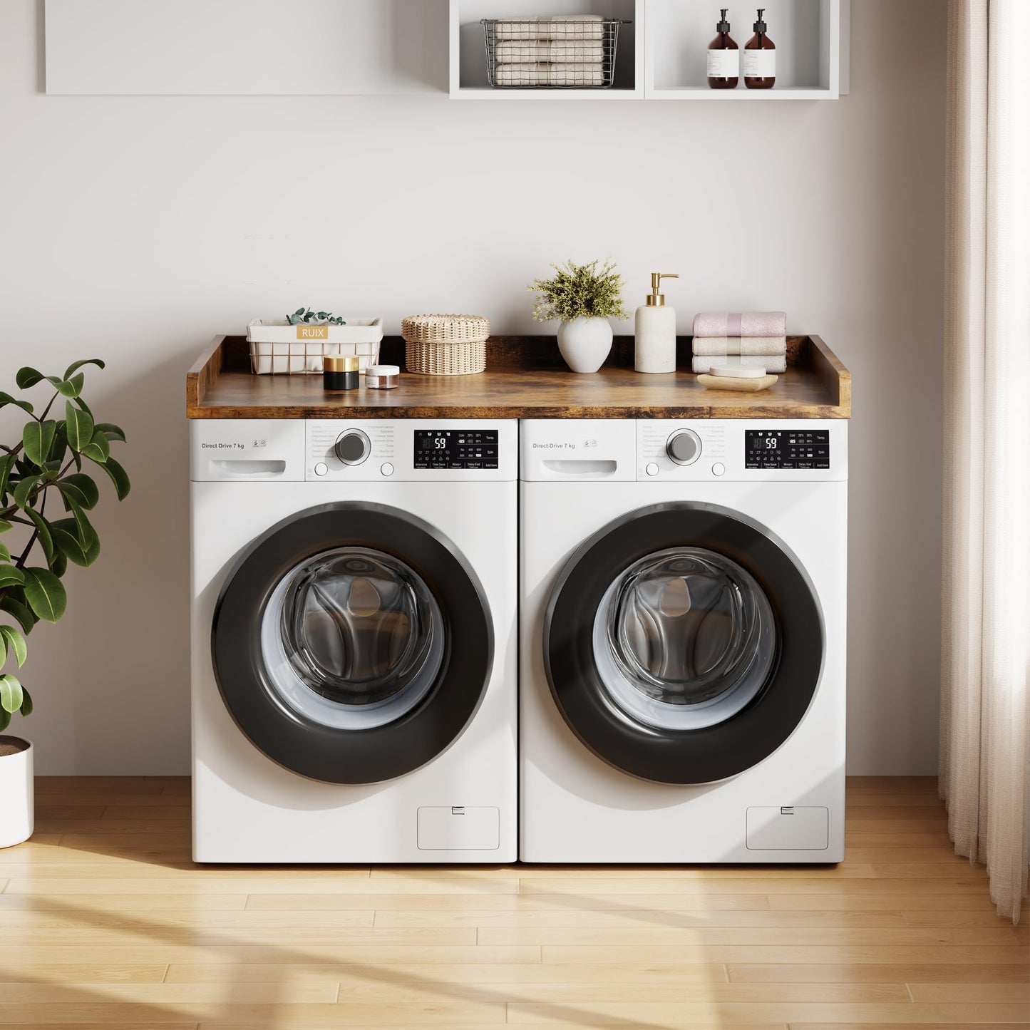 IDEALHOUSE 2-Tier Washer and Dryer Countertop with Shelf or Drawers, Laundry Countertop Cover with Non-Slip Pad, 54"X27.5" Laundry Topper for Folding Clothes Over Washer and Dryer-White