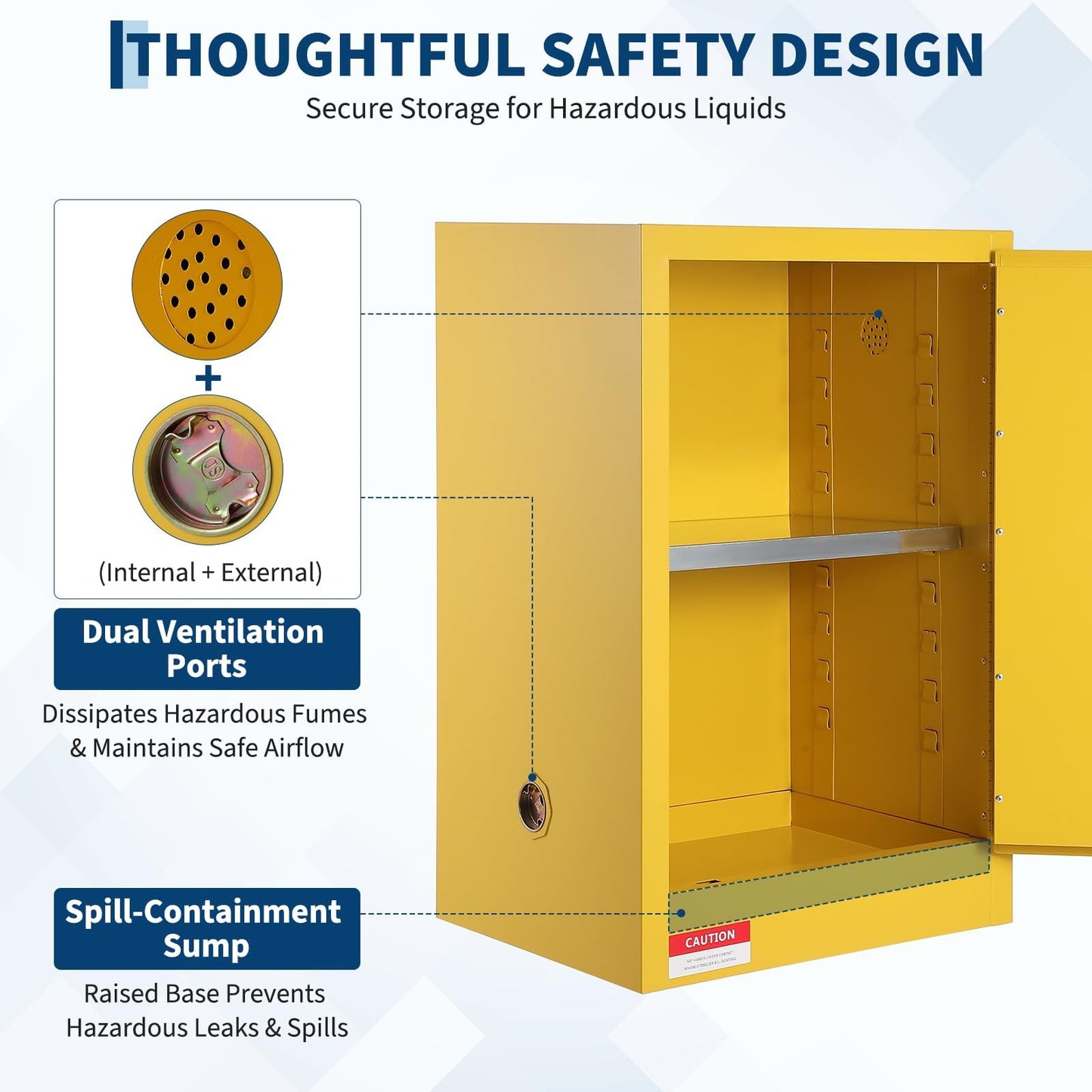 Takywep 2 Gal Flammable Safety Cabinet, Cold-Rolled Steel Flammable Liquid Storage, 17x17x18Inch Fire Resistant, Static Grounding 3-Point Lock for Workshop Garage Laboratory