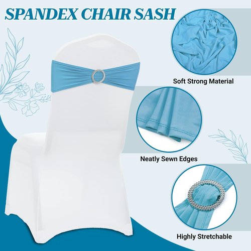 MDS Spandex Chair Sashes - Pack of 200 Universal Elastic Stretch Ties with Buckle for Weddings | Blue