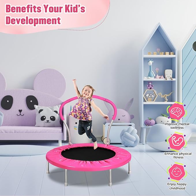 36-Inch Kids Trampoline with Handle - Indoor Mini Tranpoline for Toddlers, Small Fitness Rebounder for Indoor and Outdoor Use