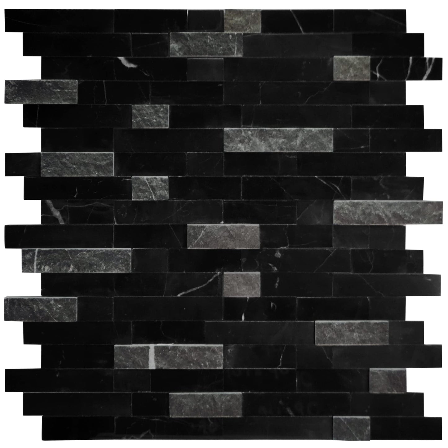 SUNWINGS 5-Sheet Peel and Stick Mosaic Natural 3D Stone Self Adhesive Marble Tiles, 11.5" x 10.7" Stick on Backsplash for Kitchen Bathroom Fireplace Vanity, Mixed Black