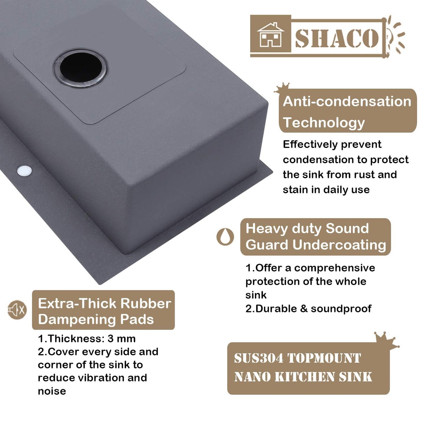 SHACO 33x22 Black Drop In Kitchen Sink, 33 Inch Large Top Mount Gunmetal Black Farmhouse Sink, Single Bowl Basin 16 Gauge SUS304 Stainless Steel Wet Bar Prep Sink