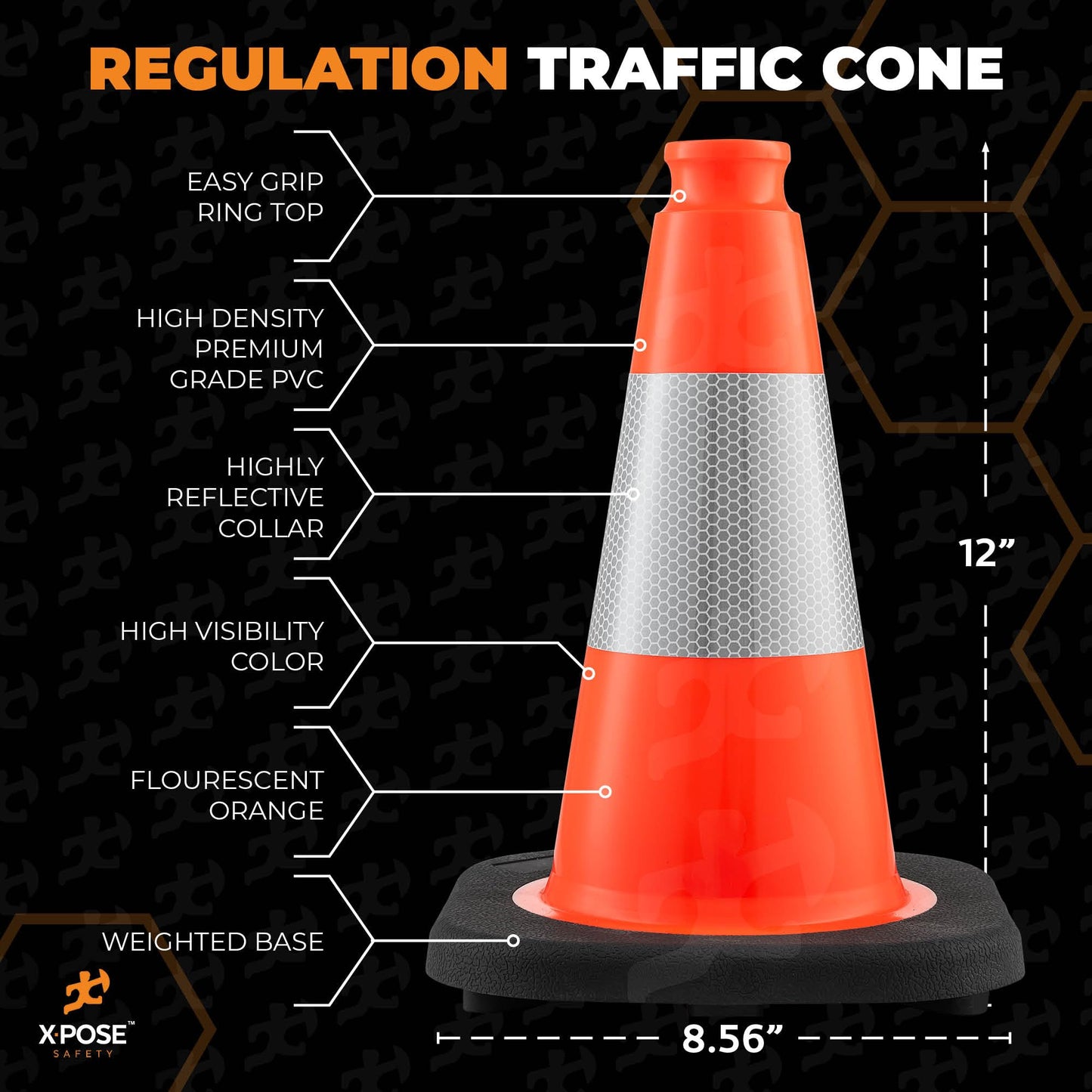 Xpose Safety 12 Inch Orange Traffic Cones with 4" Collar - 12 Pack Multipurpose PVC Plastic Safety Cone for Parking, Soccer, Caution, Kids and Construction - DOT Approved