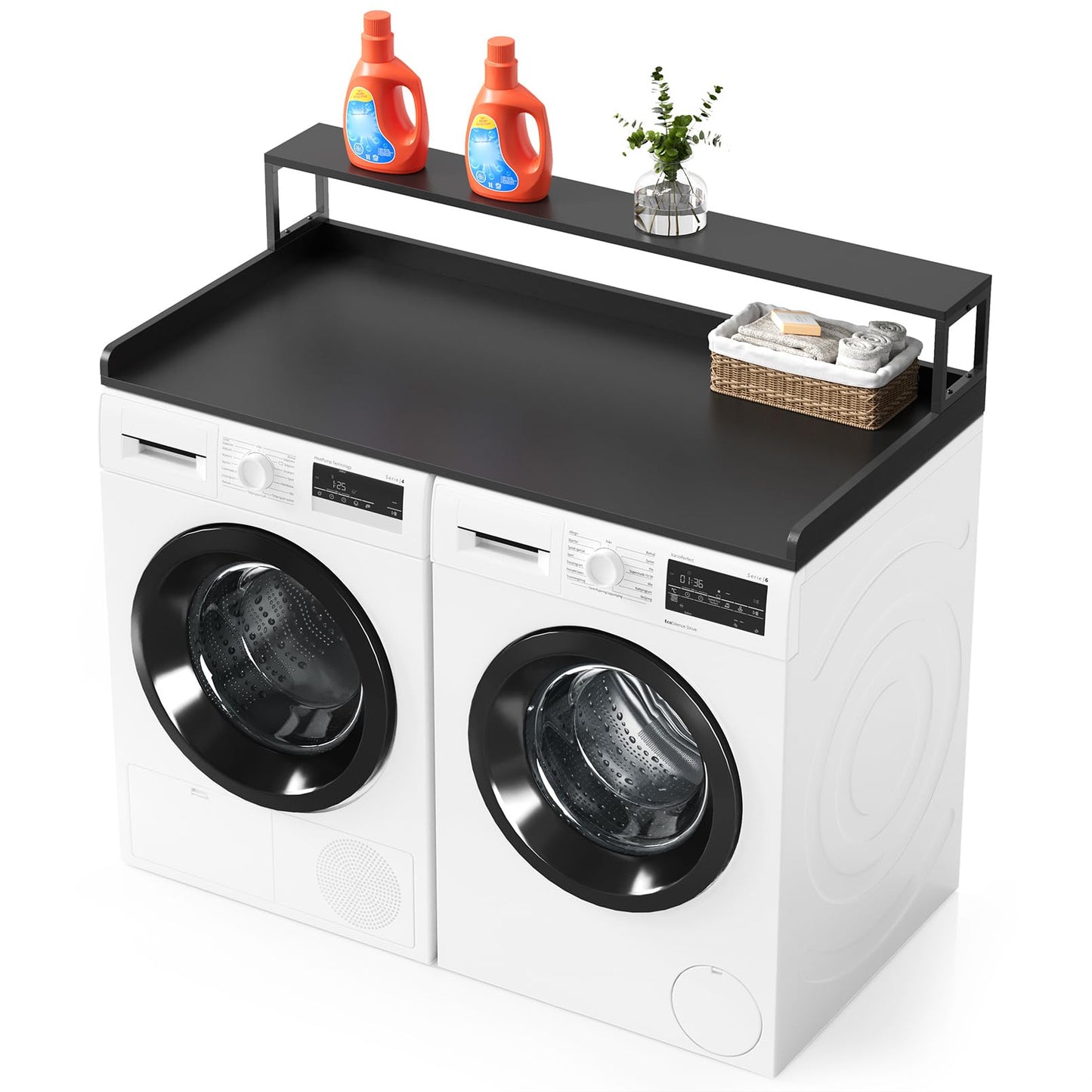 SpaceAid 2-Tier Washer Dryer Countertop, Laundry Topper with Rack Shelf 54" Width x 27.5" Depth x 10" Height Organizer Cover for Washer and Dryer Laundry Hamper Counter Storage (Black)