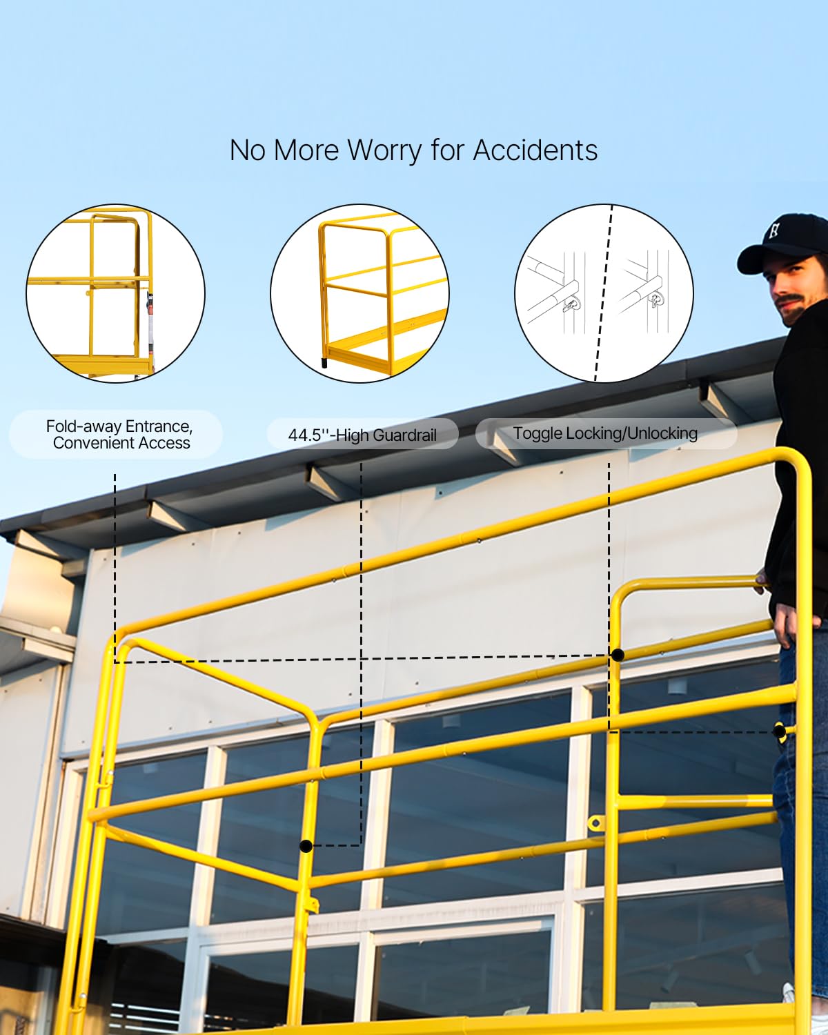 VEVOR 6 Foot Scaffolding Safety Guardrail, Rustproof Solid Carbon Steel Scaffold Guard Rail of 55.4 lbs Load Capacity, Baker Style Metal Guardrails Accessory System for Scaffolding Platform, Yellow