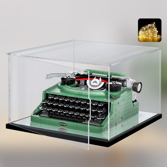 Premium Clear Acrylic Display Case with LED Lights – Dustproof & UV-Protected Showcase for Lego 21327 Typewriter(13.8"x11.8"x7.9"inch)