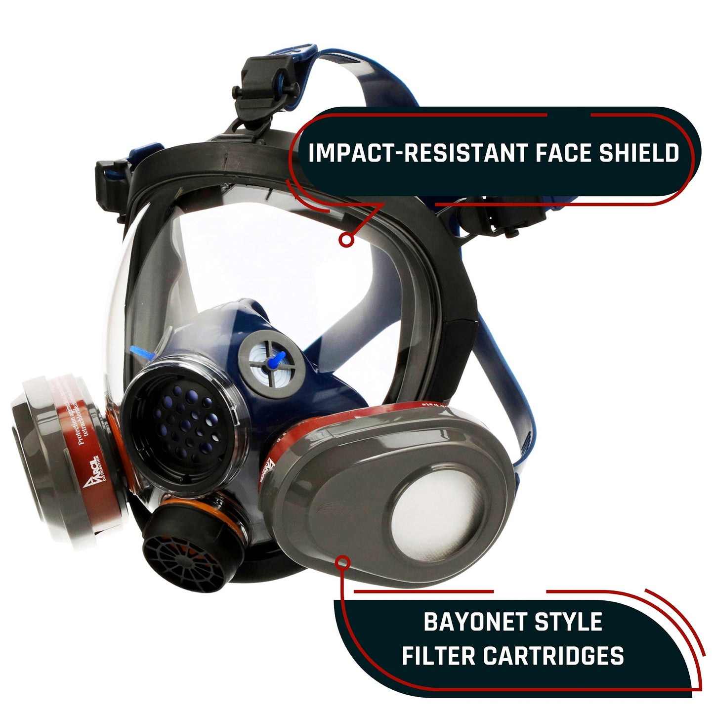 Parcil Distribution PD-101 Inferno Red Mirrored Full Face Organic Vapor & Particulate Respirator - Dual Activated Charcoal Filtration - Full Face Eye Protection Mask
