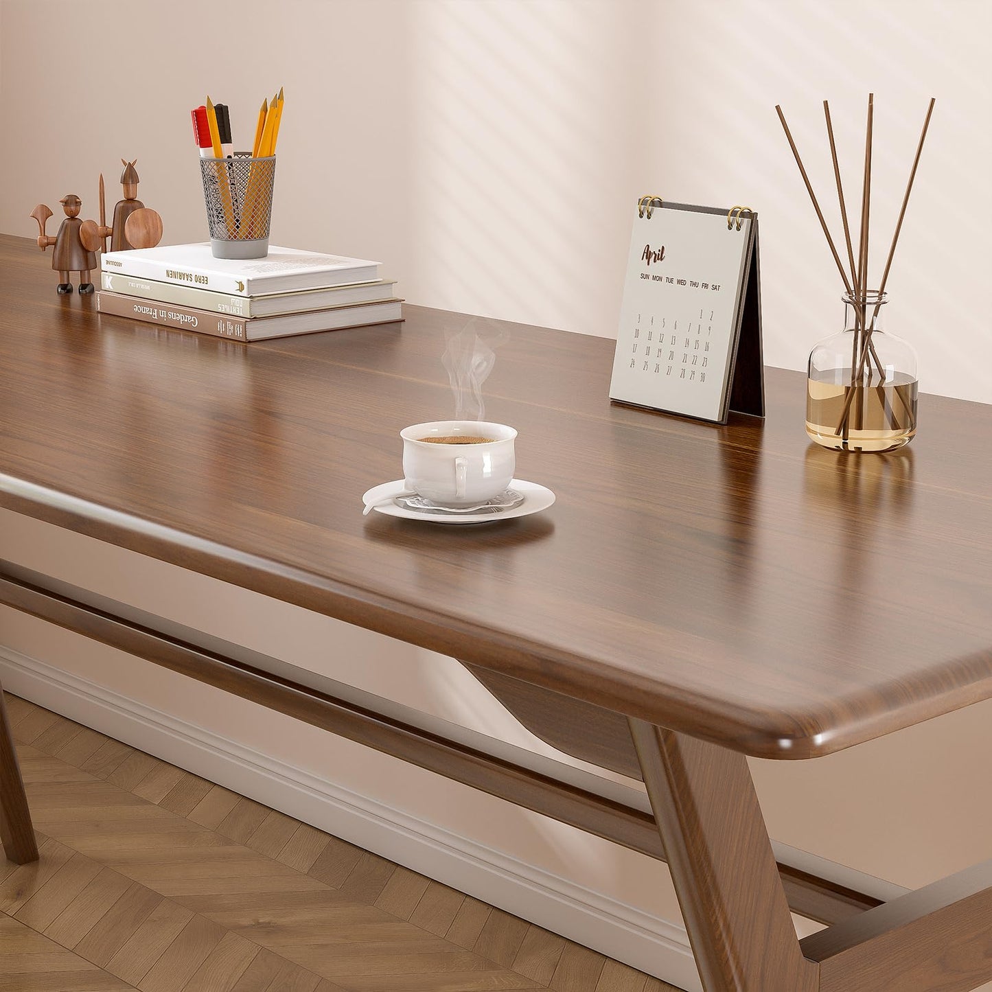 OSCHF Solid Wood Study Desk - 63" Double Long Computer Table for Home Office, 2-Person PC Workstation, Walnut