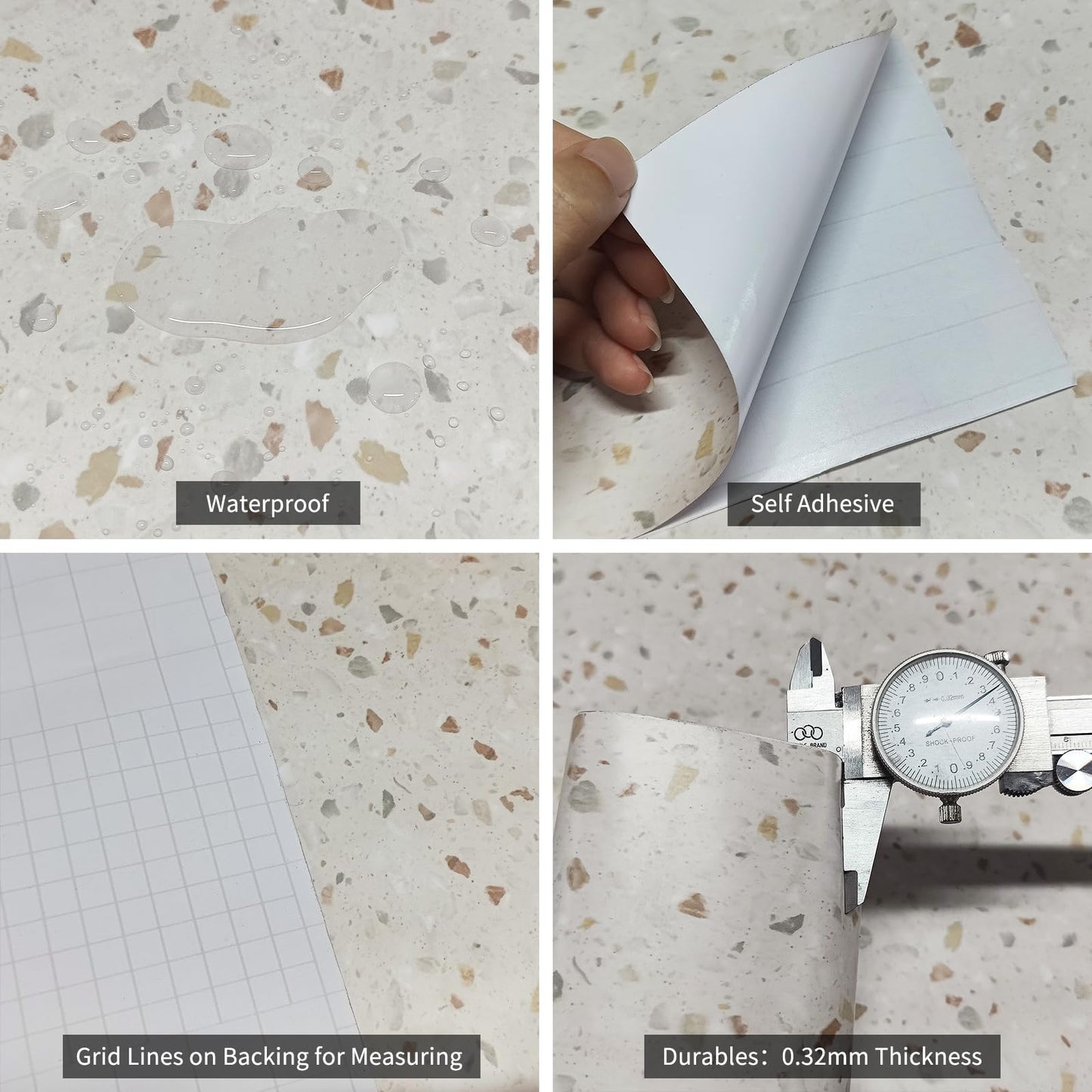 Boobest 157"x31.5" Wide Colorful Terrazzo Wallpaper Peel and Stick Marble Contact Paper for Cabinets and Drawers Self Adhesive Wallpaper Marble Sticker Countertop Vinyl Wrap for Furniture Kitchen Wall