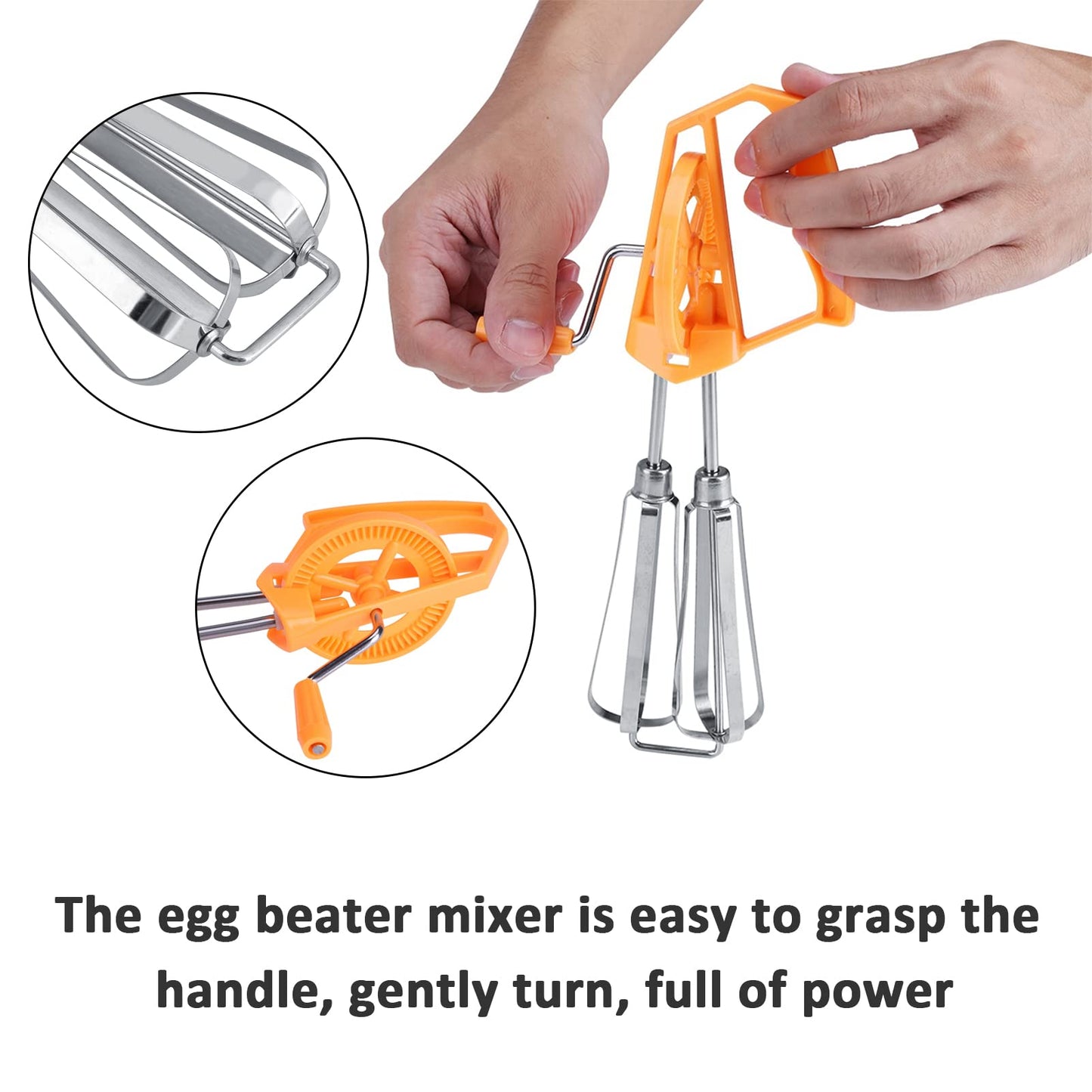 Stainless Steel Rotary Hand Whip Whisk, Egg Beater Mixer, Cooking Tool, Kitchen Gadget, Classic Hand Crank Style Egg Beater(Orange)