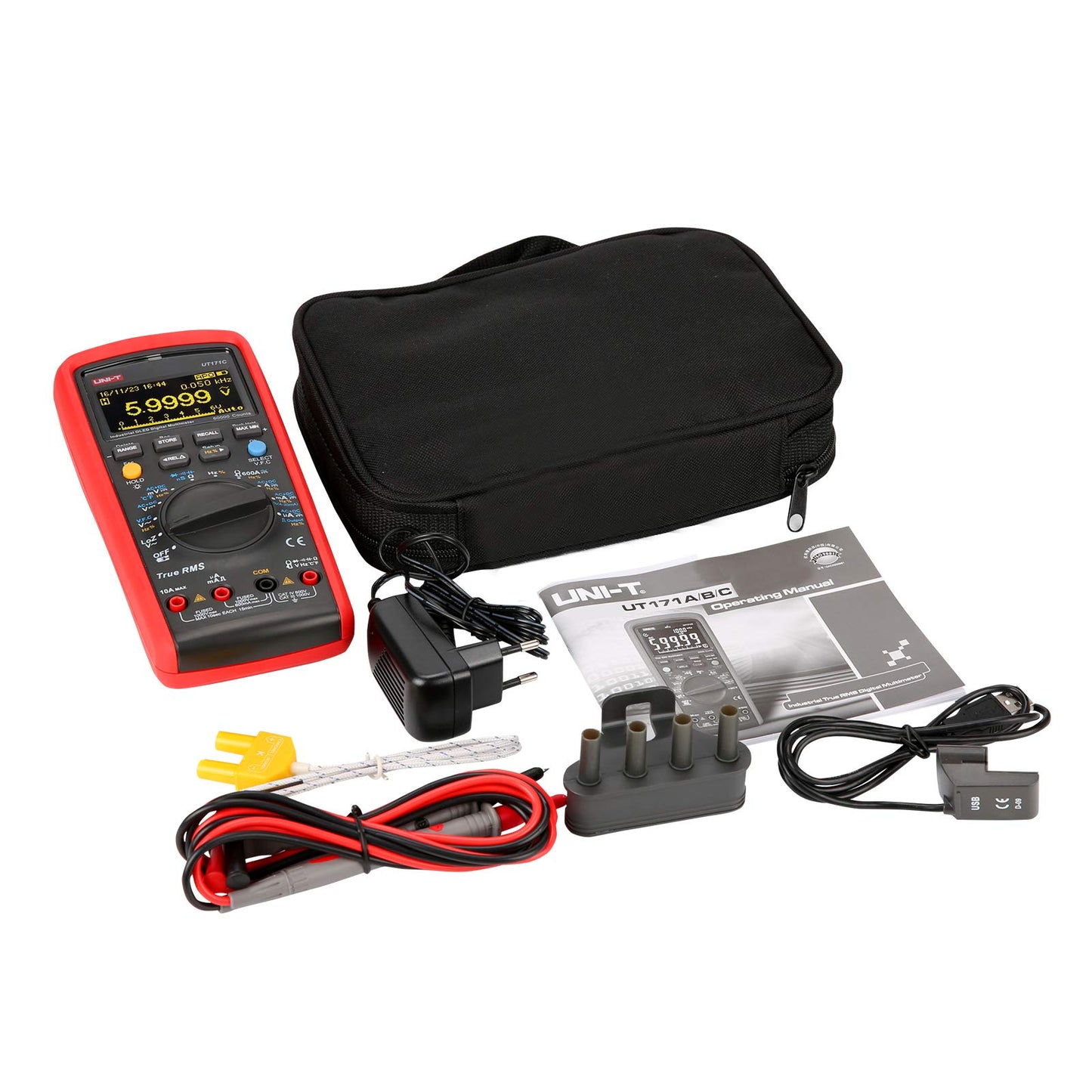 UNI-T Industrial Digital Multimeter UT171C, True RMS 60,000 Counts Square Wave Output LOZ (ACV) Data Storage AC DC Volt Current Ohm Admittance Capacitance Frequency Temperature Diode Continuity NCV