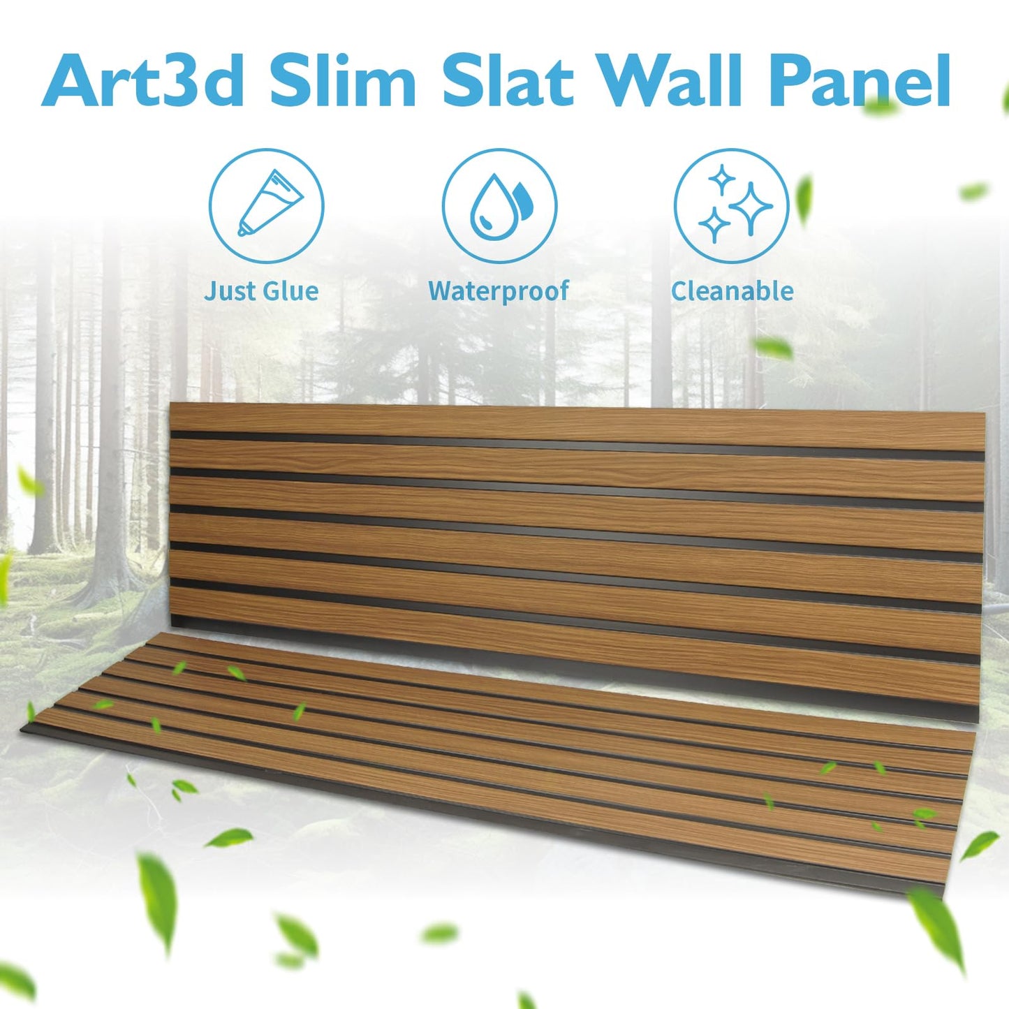 Art3d 4-Pack Glue-On Six-Grid Wainscoting Panel for Interior Wall Decor - 104 x 12 Inch Polystyrene Ultralight Slim Slat Wall Panels for Living Room Bedroom, Rosewood