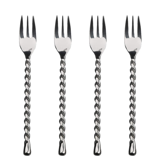 Gourmet Settings - 4-Piece Cocktail Forks Set - Silver Tear Collection - Polished Stainless Steel Silverware - Appetizer/Dessert/Seafood/Fruit - 6 Inch - Dishwasher Safe