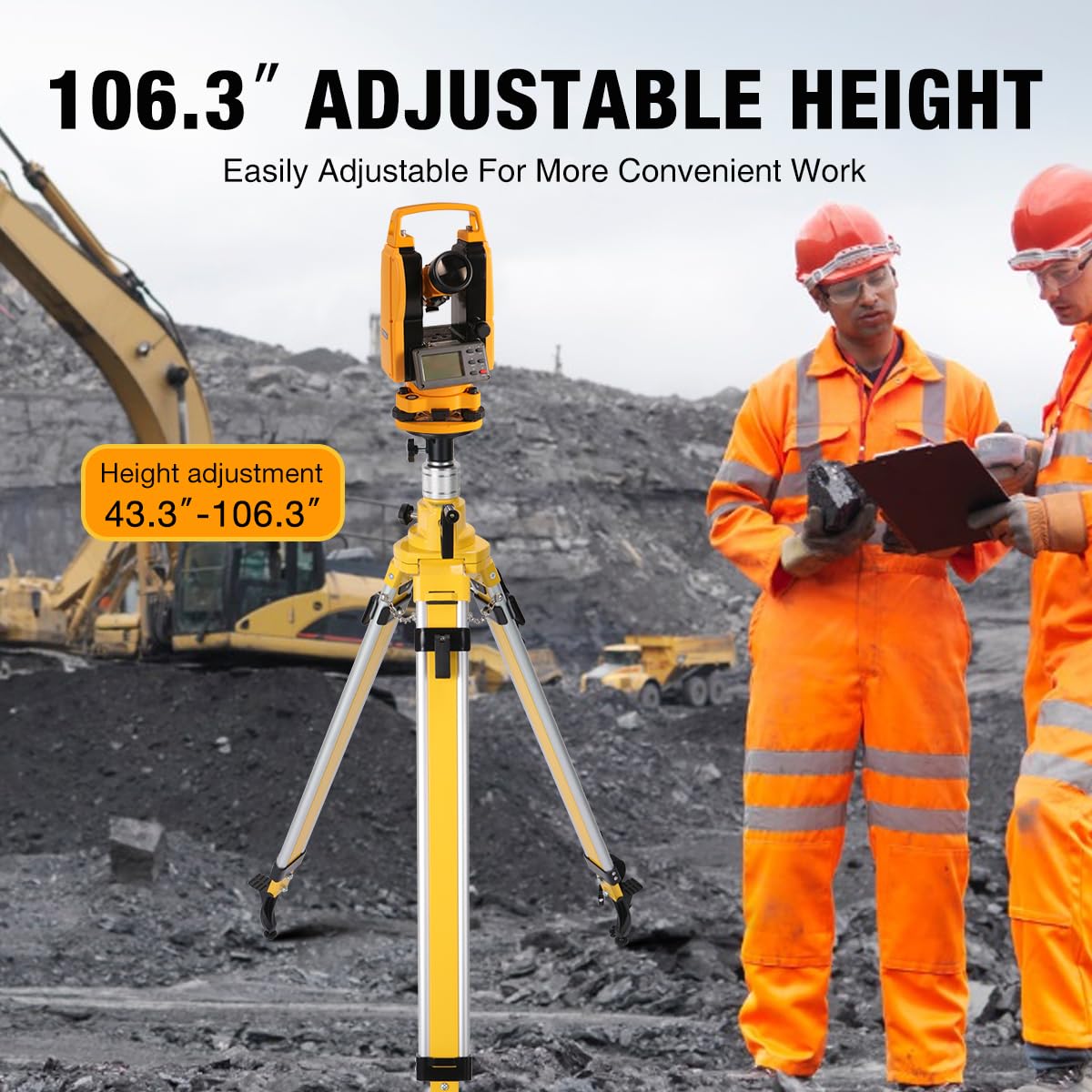 MOETER Heavy Duty Elevator Tripod for Laser Level, Adjustable Legs Surveying Tripod, 43.3" to 106.3" Height Adjustable for Cross & Rotary Lasers, Auto Levels, Theodolites, and Total Stations