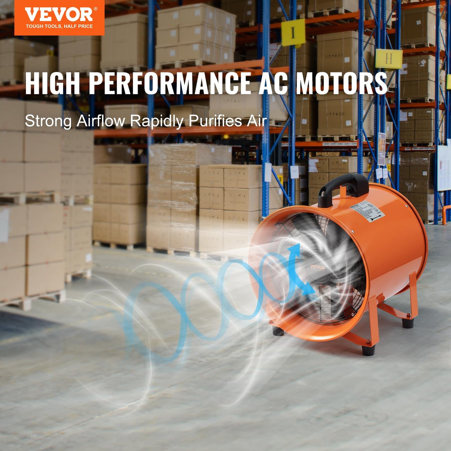 VEVOR Air Mover Blower Fan 8 Inch, 1070CFM 195W with 33ft Flexible Duct, Industrial Portable Ventilator Blower/Exhaust