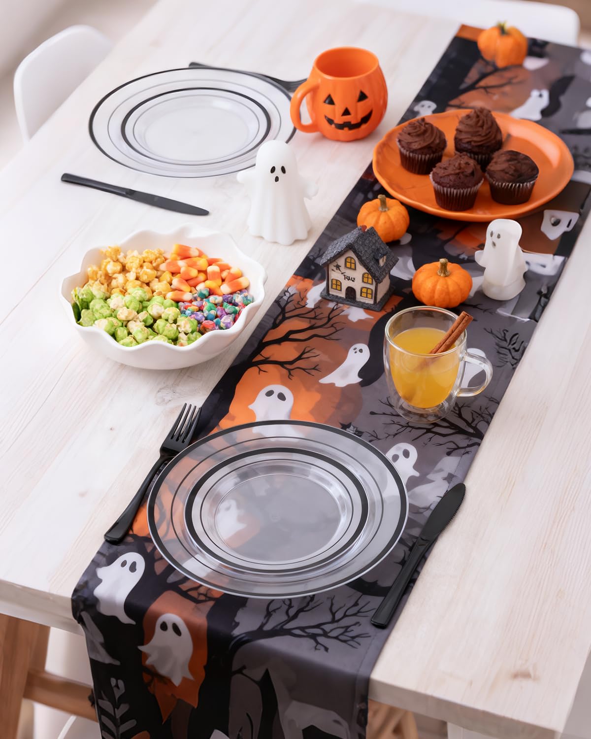 Goodluck 175 Pcs Black Plastic Plates, Clear Plastic Silverware Disposable Plates Set, Include 50 Plates, 25 Pack Pre Rolled Napkins with Silverware, 25 Cups for Party, Wedding, Graduation