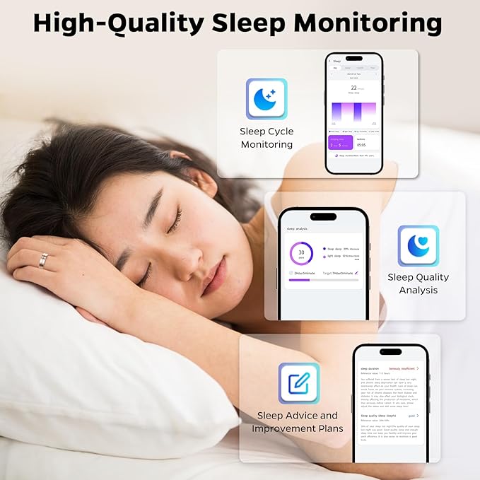 Ultra-Thin Smart Ring for Women Men,Sleep Tracker Ring with Heart Rate, Waterproof Fitness Ring for Activity Monitoring/Steps/Calories,No Subscription Fee,for iSO & Android (ROSEGlod,10#)