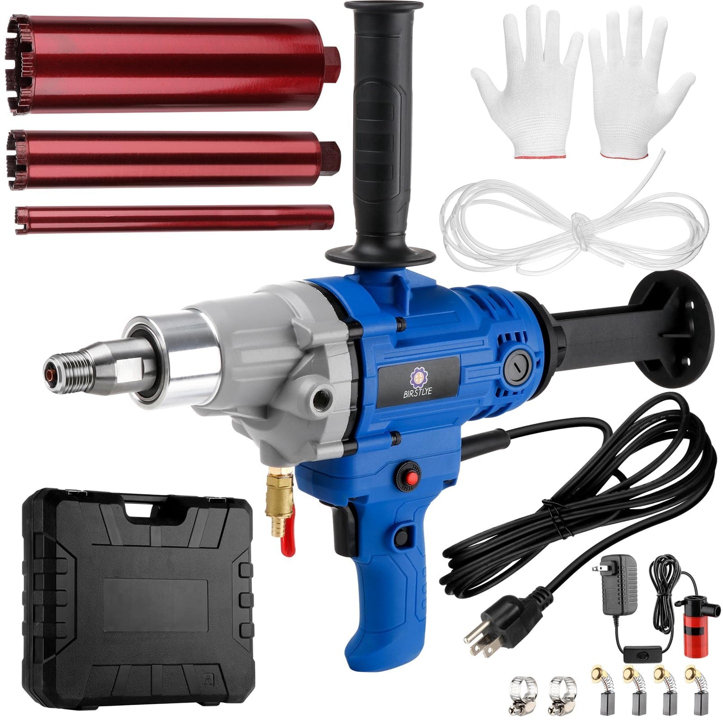 Diamond Core Drilling Machine,concrete core drill,Thread Core Drills Rig with Water Pump Water Pipe equipped,Wet & Dry Core Drill Rig with three industrial-grade drill bits, for Concrete Brick Stone