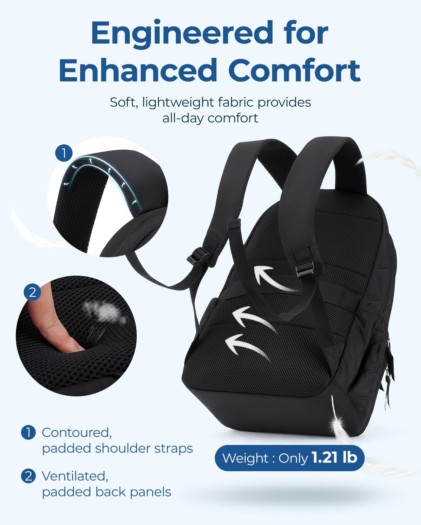 BAGSMART Travel Laptop Backpack, College Backpack for Women, Quilted Small Computer Bookbag, Water-Resistant 15.6 Inch Laptop Casual Bag, Black
