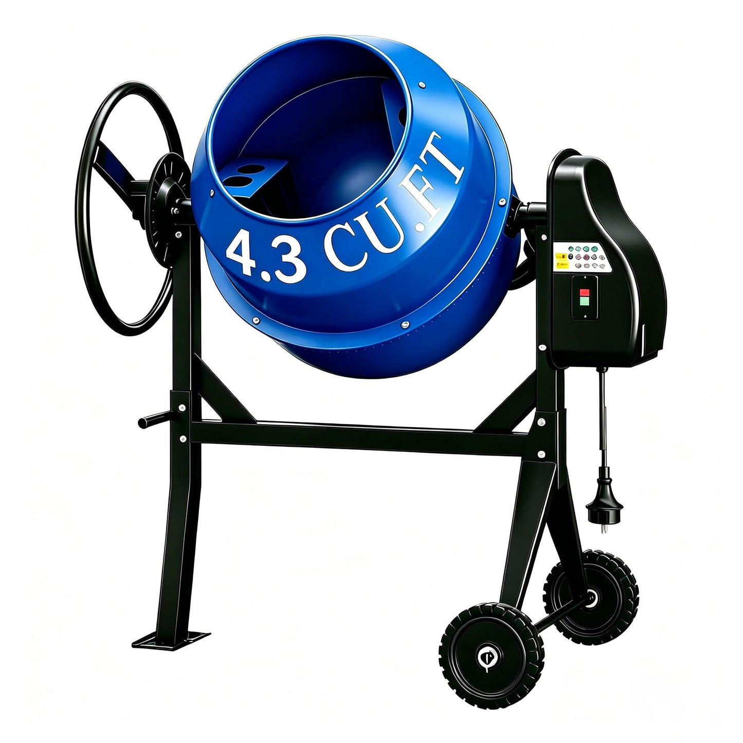 SILVEL Electric Cement Mixer, 4.3 Cu.Ft.450W Portable Concrete Mixer Machine with Wheels & Stand Steel for Stucco, Mortar, Feed Mixing, Farm Use, Blue