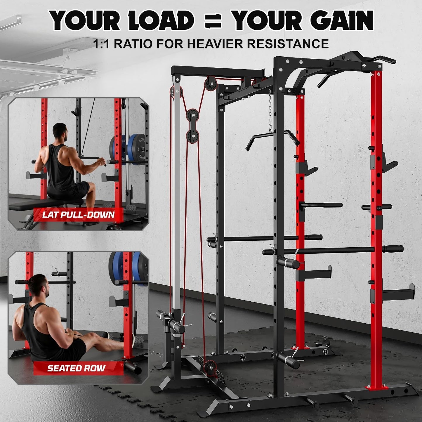 Goimu C1-V4 Power Cage, 2000LBS Squat Rack with LAT Pulldown, Multi-Function Weight Cage Strength Training Machine, Workout Cage with More Attachments for Home Gym Garage (RD Home Gym Package)