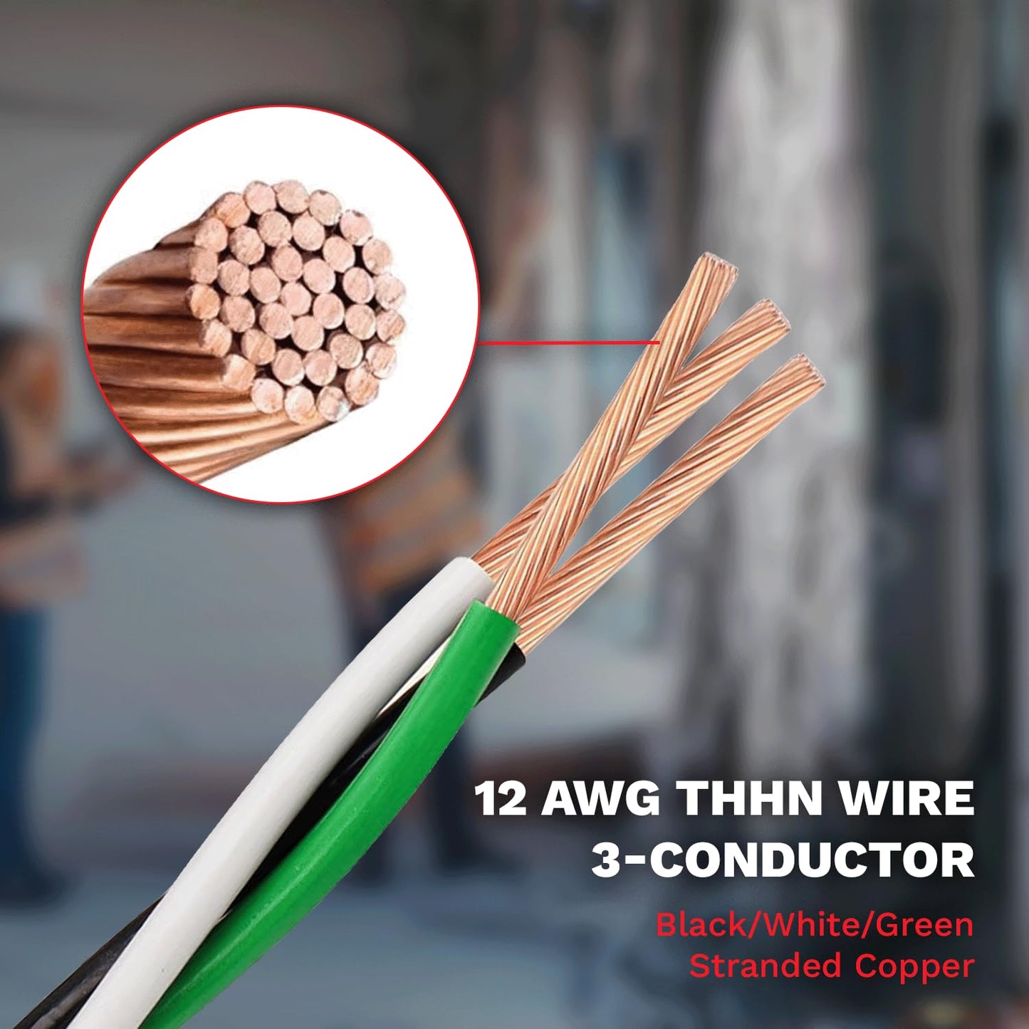VN Infinite quality 12 AWG THHN Wire 3 Conductors (Black White Green) Stranded Copper THWN Twisted 12 Gauge with Ground 600V Wire Nylon Jacket for Residential, Commercial, Industrial Wiring 100FT