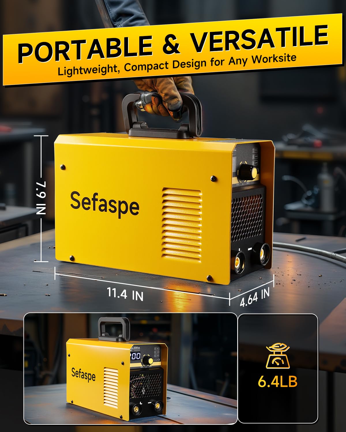 Sefaspe Stick Welder, 2026 Newest [Large LED Display] 200A ARC/Lift TIG Welding Machine with Synergic Control, IGBT Inverter Portable MMA Welder Machine with Hot Start/Arc Force
