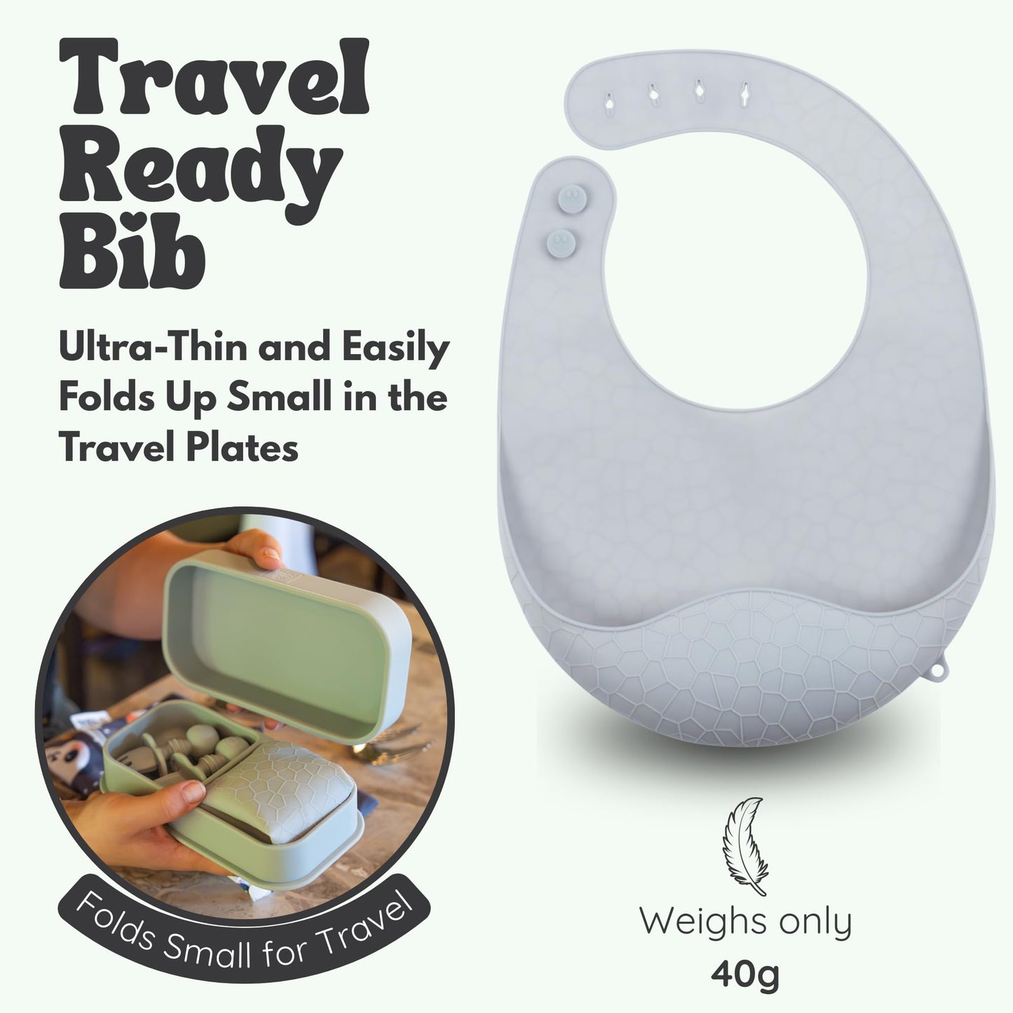 Baby Travel Essentials 6 Pc Silicone Feeding Set - Portable Toddler Plates with Suction, Baby Spoons & Foldable Bib in Carrying Case - BPA-Free Infant & Toddler Utensils for Airplanes & Eating Out