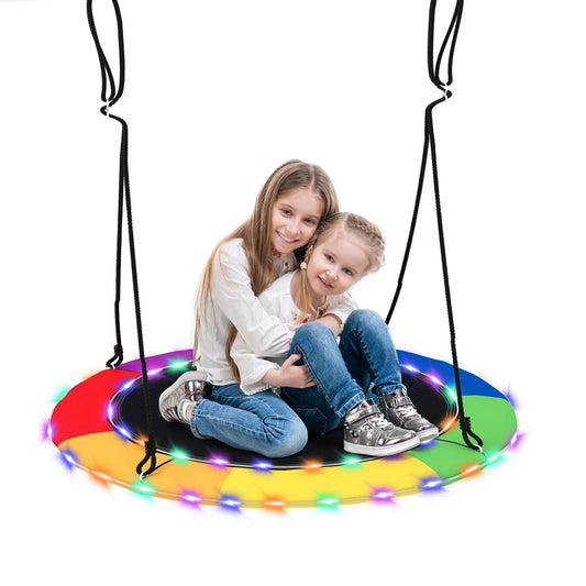 GLACER 40" Flying Saucer Tree Swing, 660 lbs Capacity Indoor Outdoor Hanging Round Swing with LED Lights, Adjustable Hanging Ropes, Ideal Gifts for Kids & Adults (Colorful)