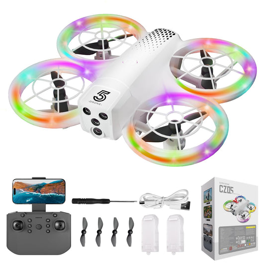 Mini Drone for Kids and Beginners With Cool LED Light - Drone with Camera 1080HD, 3D Flip, Altitude-Hold, Headless Mode, 3 Speed Modes, Easy to fly Kids Gifts Toys With 2 Batteries for Boys and Girls(White)