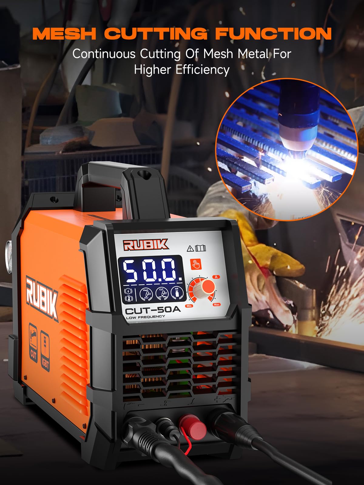 Plasma Cutte 50 Amp, Plasma Cutter Machine 110/220V Dual Voltage 3/4" Max Cutting, 1/2'' Clean Cut, Non-High Frequency Non-Touch Pilot Arc, Large LCD Digital Dispaly, 2T/4T Plasma Cutting Machine