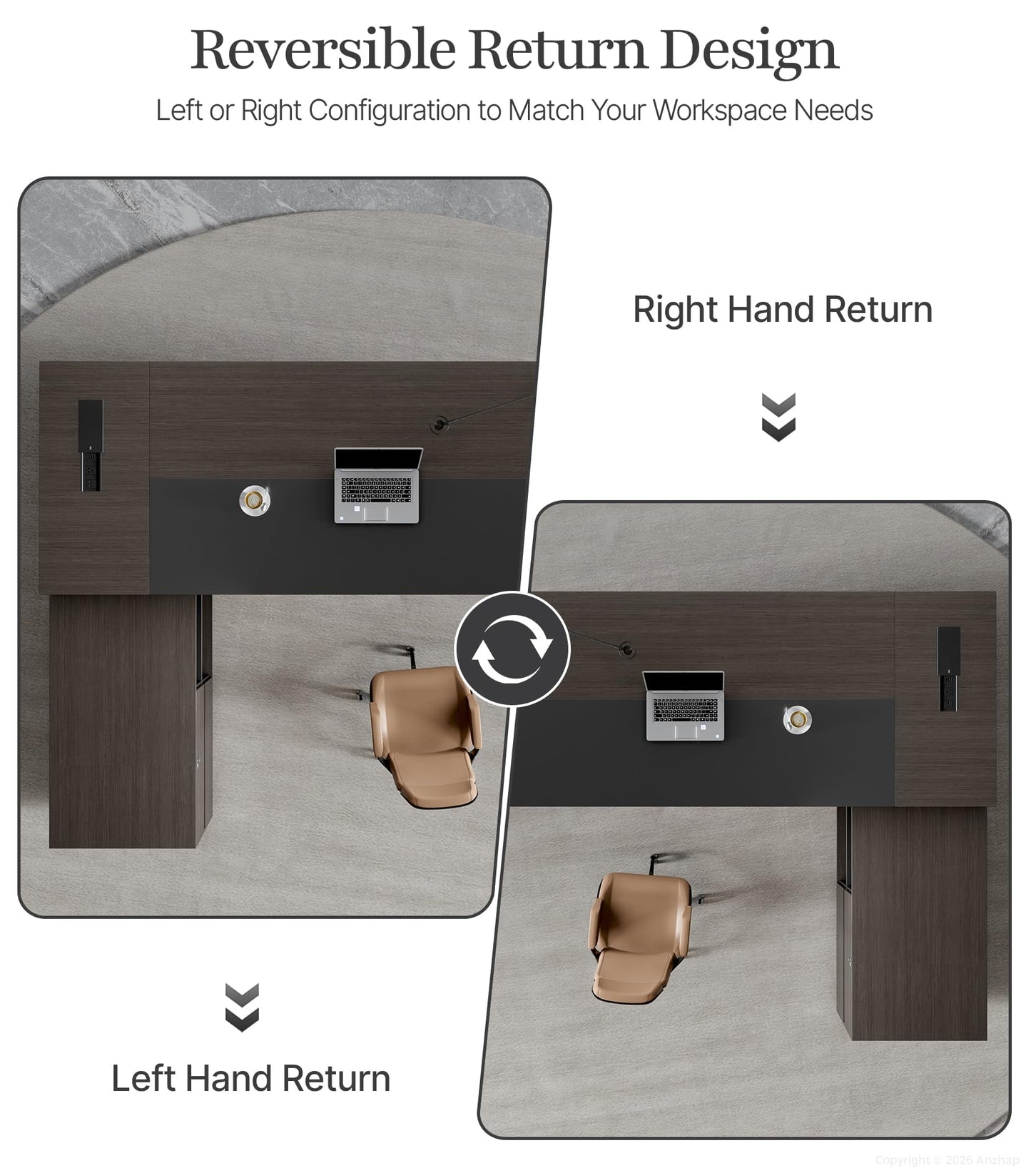 Anzhap 79" L-Shaped Executive Desk with Power Outlets & Reversible Return, Luxury Office Desk with Drawers, Storage Shelves and Ventilated CPU Compartment for Home and Office (79" L x 65" W x 30" H)
