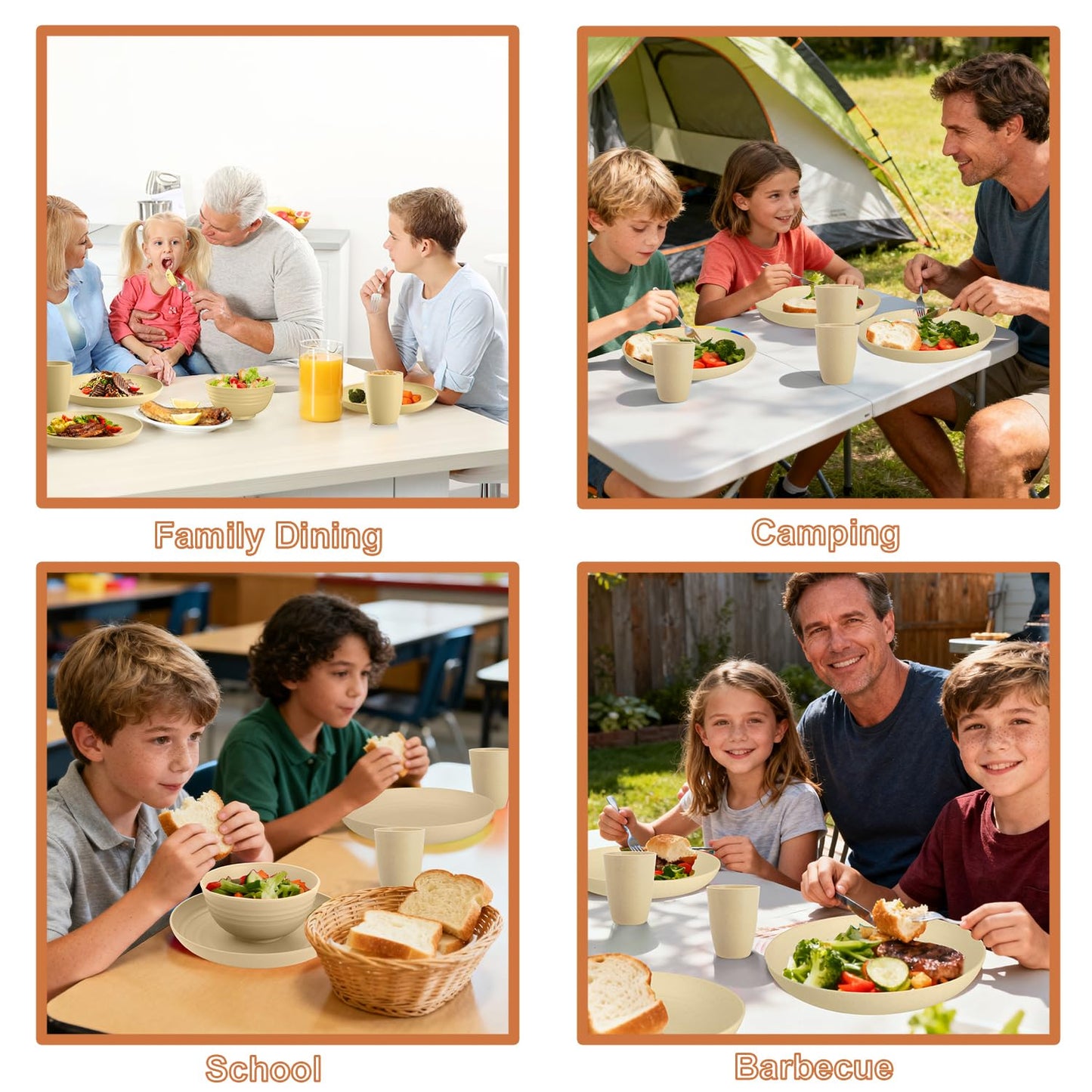 Perlapoc Kitchen Wheat Straw Dinnerware Sets for 4, Unbreakable Kids Dish Set 20 PCS - Dinner Plate/Cereal Bowl/Cup/Fork/Spoon, for Outdoor Camping, RV, Apartment Essentials - Beige