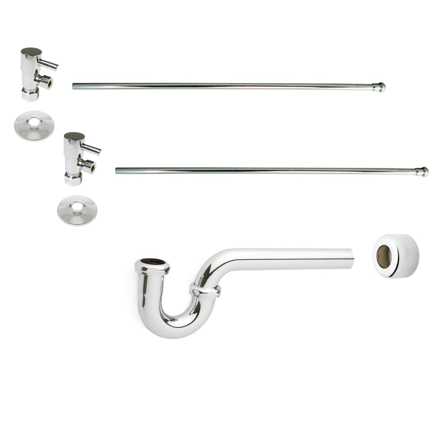 Westbrass D1838QRL-05 Freestanding Pedestal Sink Faucet Supply Line Risers with P-Trap, Flanges and 1/4-Turn Lever Handles, Polished Nickel