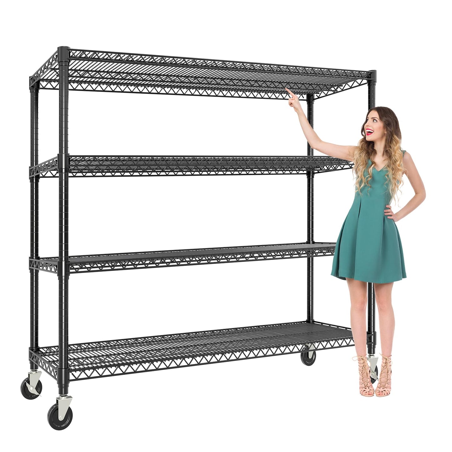 PeacefulHues 71.8" H Storage Shelves 4-Tiers Heavy Duty Metal Shelving Unit with Wheels, 2640LBS Garage Shelving for Pantry Garage Kitchen Home Outdoor, 71.8" H x 59" W x 17.7" D
