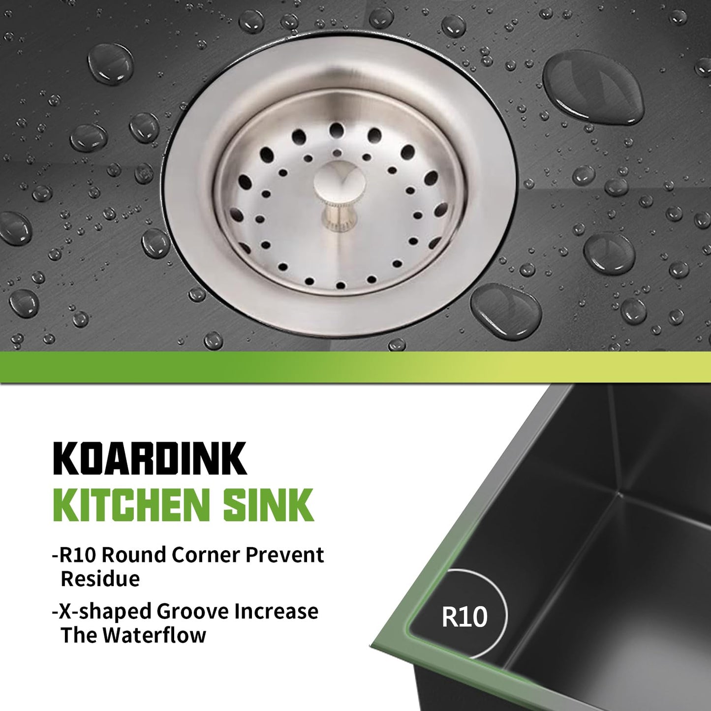 Black Kitchen Sink, 33x19 Inch Stainless Steel Drop In Modern Large Single Bowl Topmount Kitchen Sink Gift Combo-SS Grid,Silicon Mat, Drain Strainer Set Compatibility With Various Kitchen&Bar Styles
