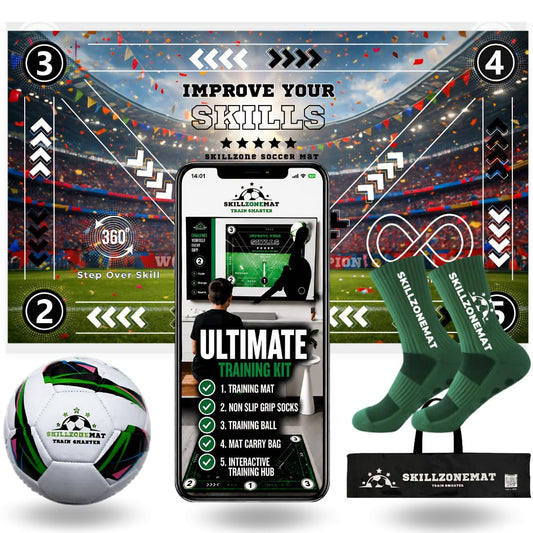SkillZone Soccer Training Mat – Soccer Dribbling & Footwork Trainer with SkillZone Interactive Training Hub | Soccer Skills & Ball Control Practice for Kids & Teens | Indoor & Outdoor Agility & Coordination Training System (World Champions 2026 - Match Ki