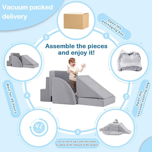 Tykacna Foam Climbing Blocks for Toddlers 1-3, Safety First Baby Climbing Blocks Indoor,Soft Play Set for Infant, Ideal Climbing Toys for 1 Year Old for Baby Gym/Toddler Playground（Grey