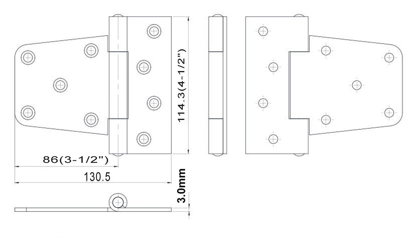 QCAA Heavy Duty Gate Hinge, 4-1/2" x 3-1/2" x 3.0mm, Hot Dipped Mechanical Galvanized, with Brass Fixed pin, Square Barn Hinge, Shed Door Hinge, 4 Pack, Made in Taiwan