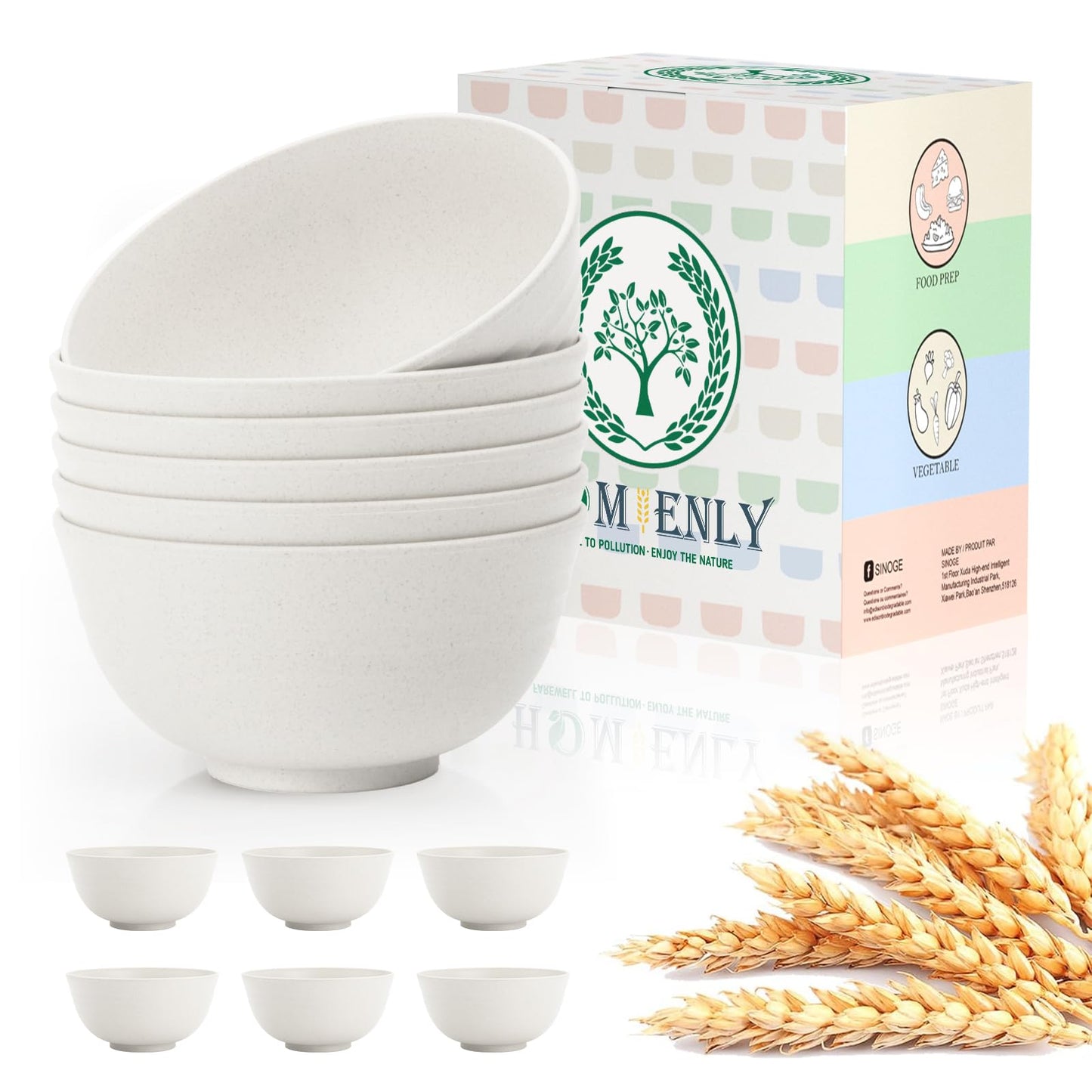 Homienly Wheat Straw Cereal Bowls Plastic Bowls Alternatives 26 OZ Unbreakable Soup Bowls for Kitchen, Outdoor, RV Microwave and Dishwasher Safe Bowl Set of 6, Reusable (White)