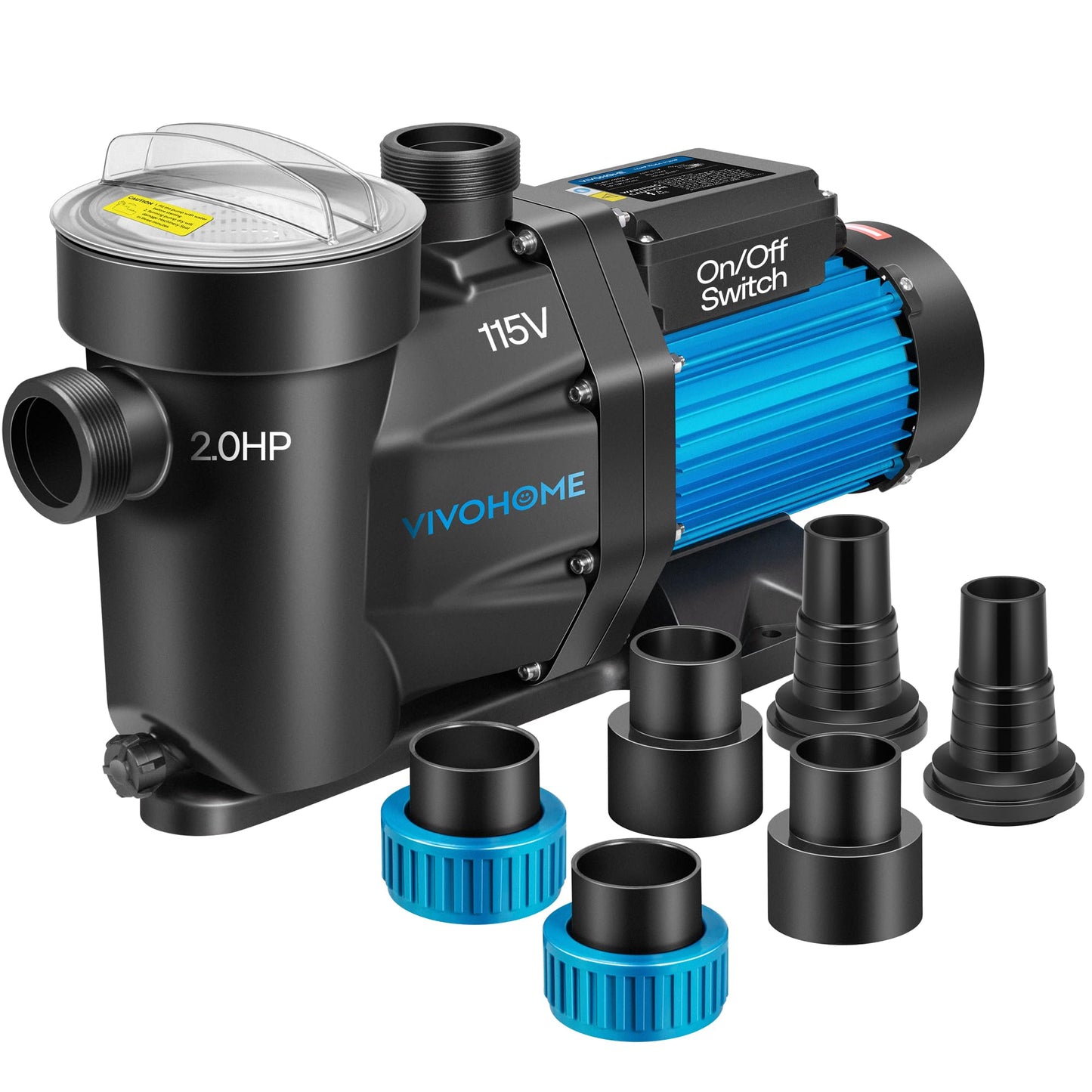 VIVOHOME Self Primming in/Above Ground Swimming Pool Pump w 1.25'' & 1.5" & 2.0'' Unions Energy Saving w/Strainer Baske, 6950 GPH